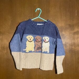 Kids' Blue and Beige Dog Print Sweater